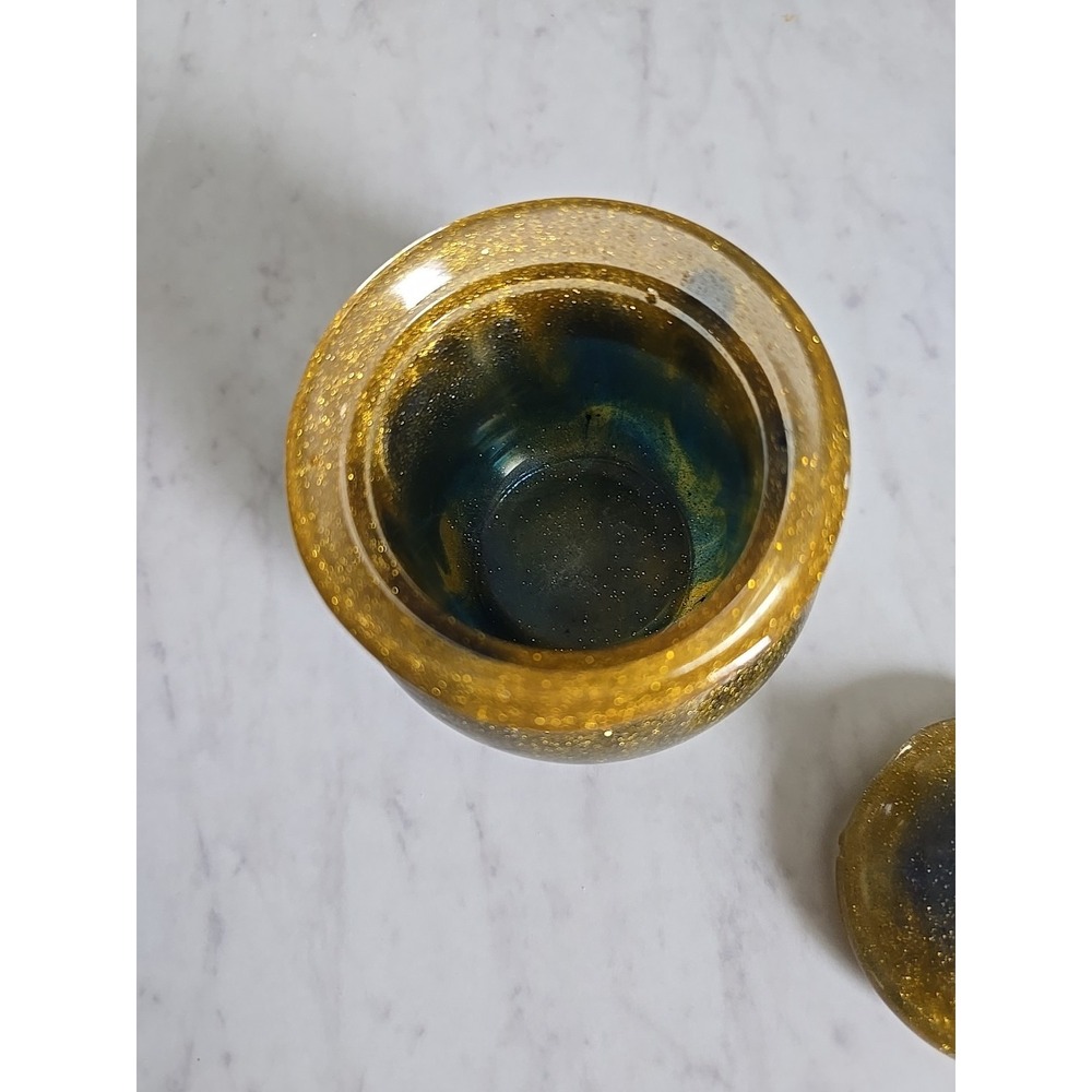 Handmade Small Resin Pot With Lid Blue Gold DecorationGift . 607 - Picture 4 of 8